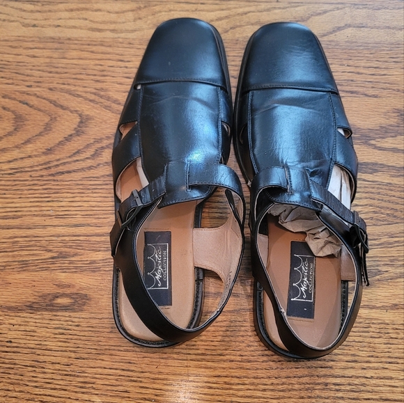 Majestic Collection Black Leather Open Closed Toe Slingback Sandals Shoes 13 - Picture 2 of 11